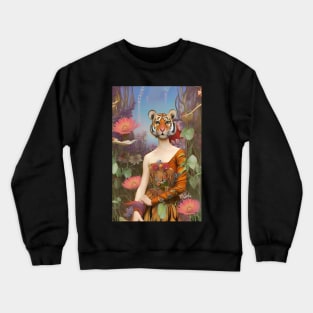 Cool dream and surreal floral design with flowers a girl and tiger Crewneck Sweatshirt